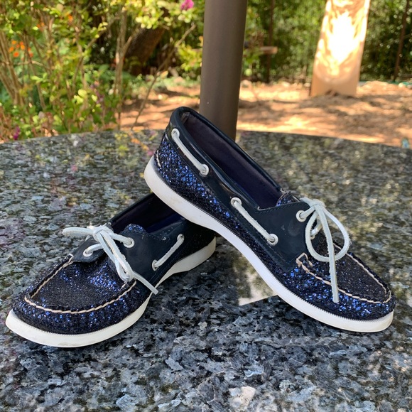 Sperry Shoes | Sparkly Navy Blue Sperry Top-Siders Size 6M | Color: Blue/Silver | Size: 6 | Tracyintexas's Closet